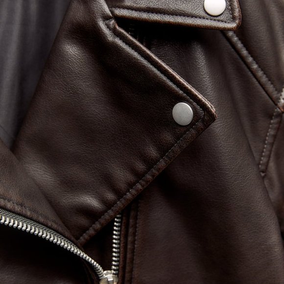 NWT ZARA WASHED FAUX LEATHER OVERSIZED BIKER JACKET DARK BROWN - Picture 7 of 11